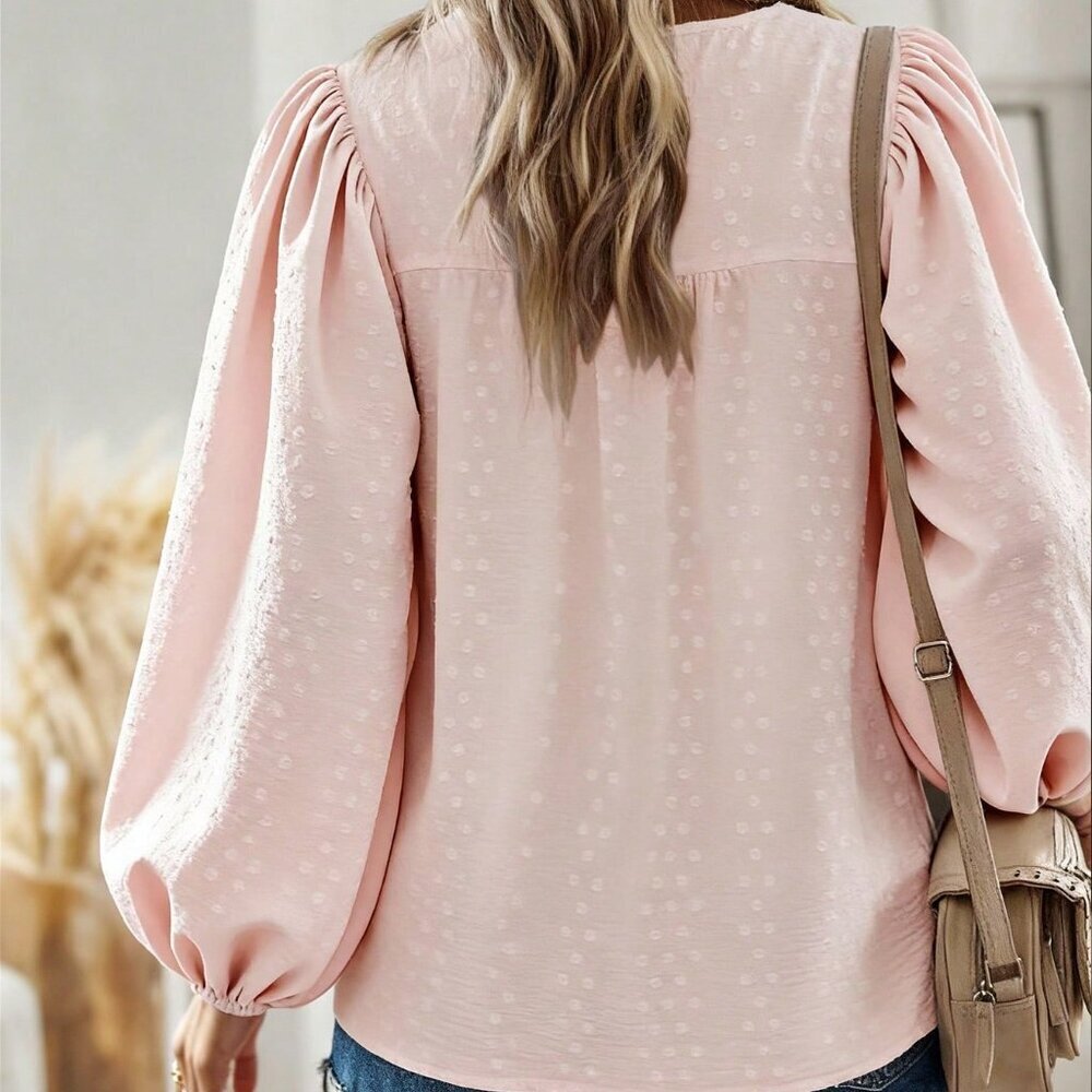 Baby Pink Casual Women's Minimalist Long Sleeve Blouse - Picture 2 of 7